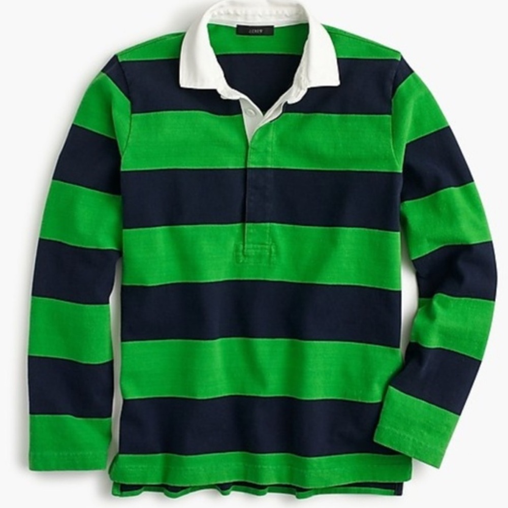 J.Crew Women’s XXXS Green & Navy Striped Rugby Shirt 100% Cotton